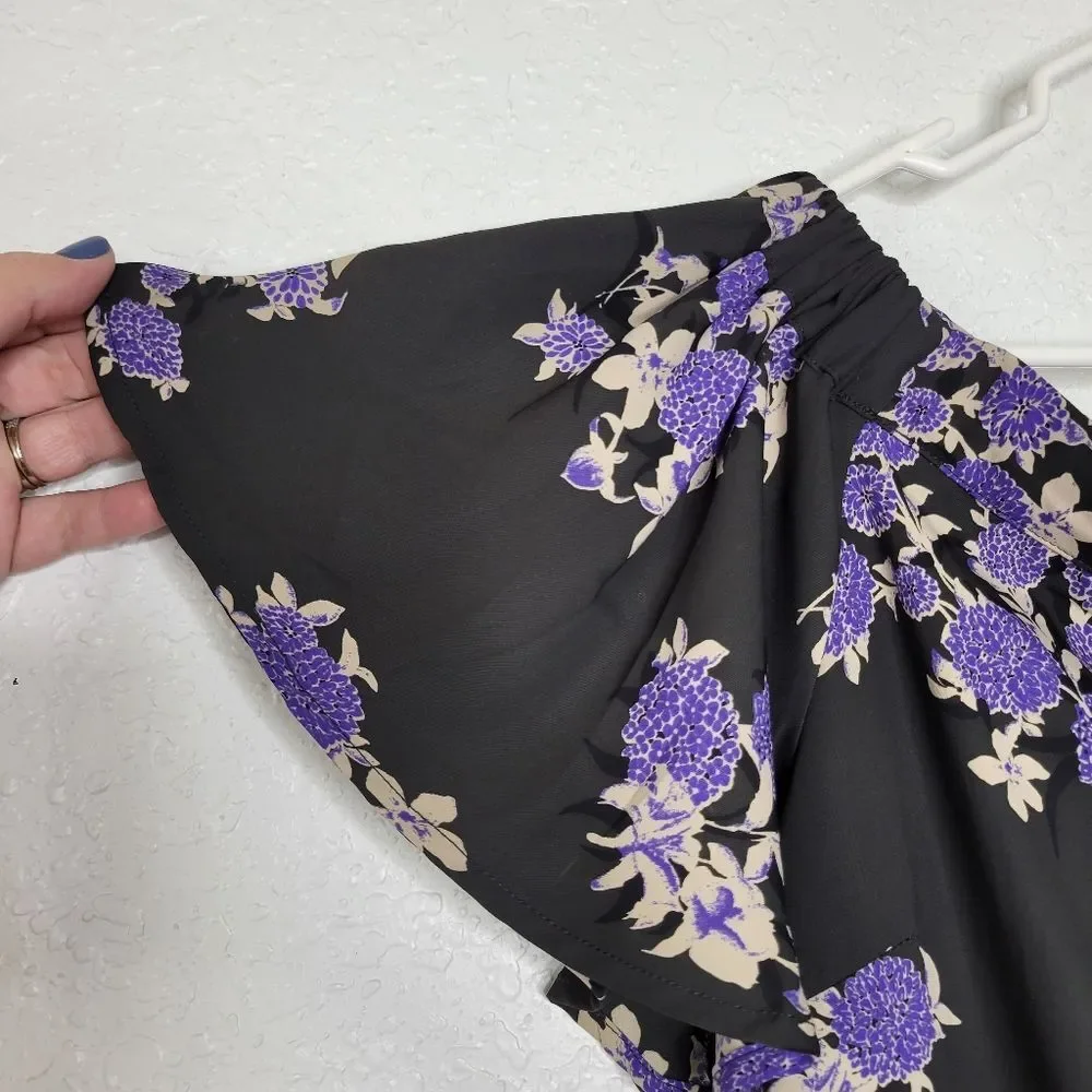 19 Cooper Size Large Purple Black Floral Off the Shoulder Shift Mini Dress - Picture 7 of 7
